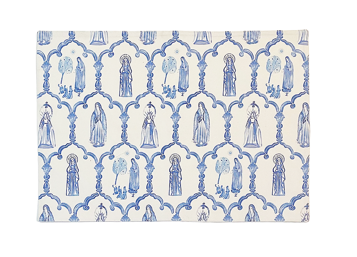 Mary Apparition Cotton Placemats | Blue and White Catholic Decor, Set of 4
