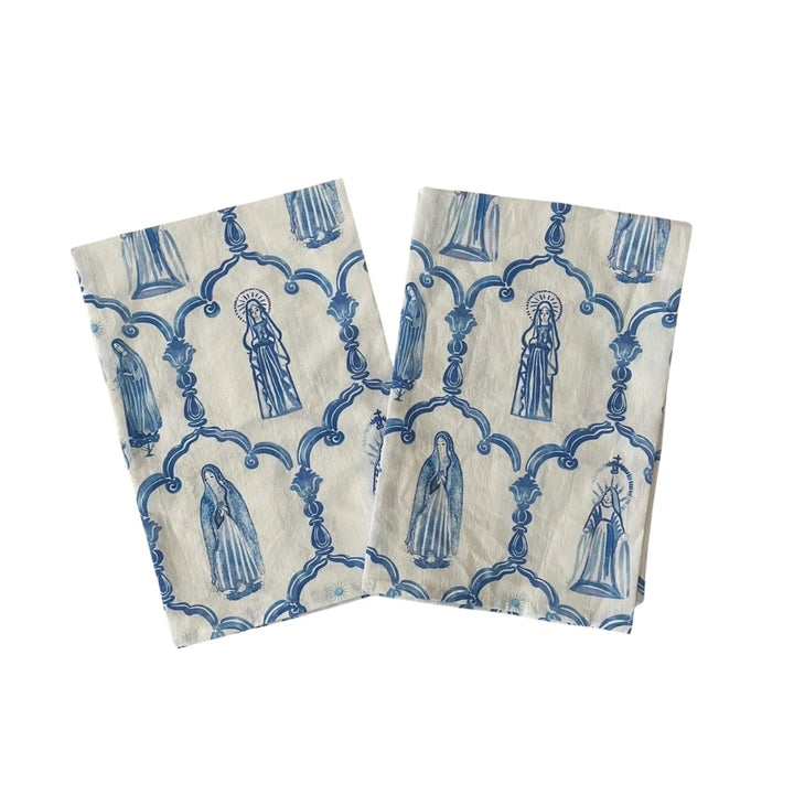 Catholic Mary Apparition Hand Towels | Blue &amp; White Set of 2