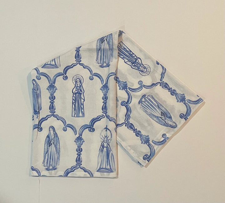 Catholic Mary Apparition Hand Towels | Blue &amp; White Set of 2
