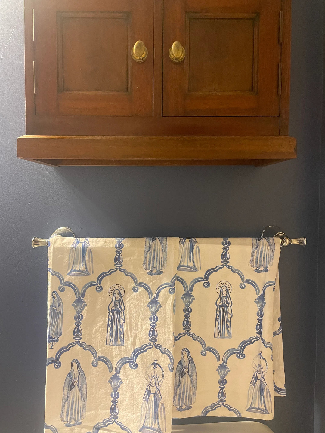 Catholic Mary Apparition Hand Towels | Blue &amp; White Set of 2