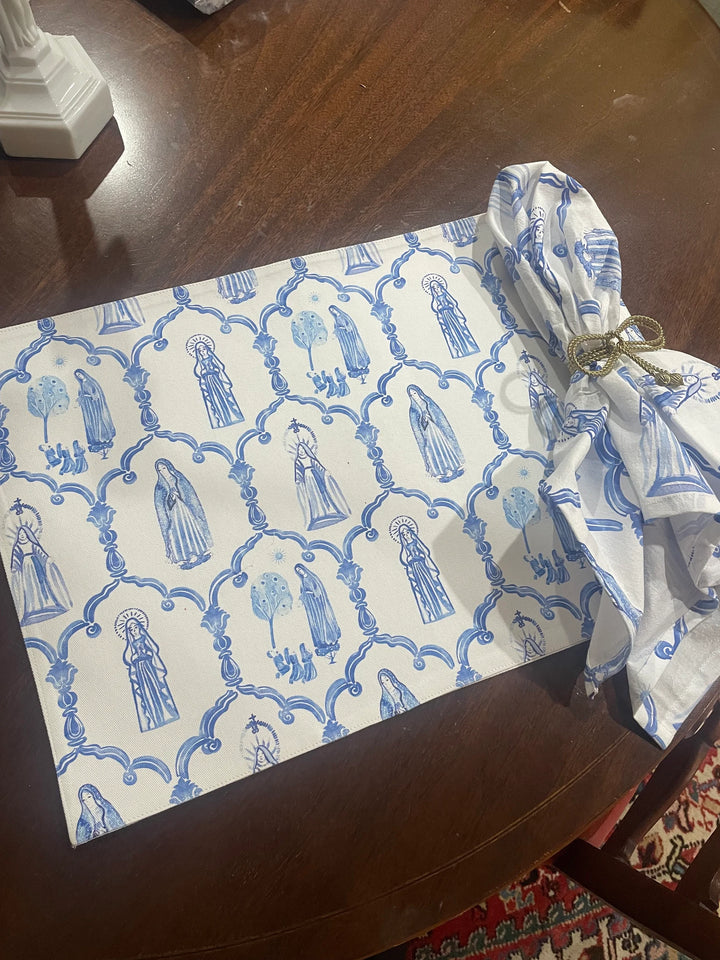 Catholic Mary Apparition Hand Towels | Blue &amp; White Set of 2