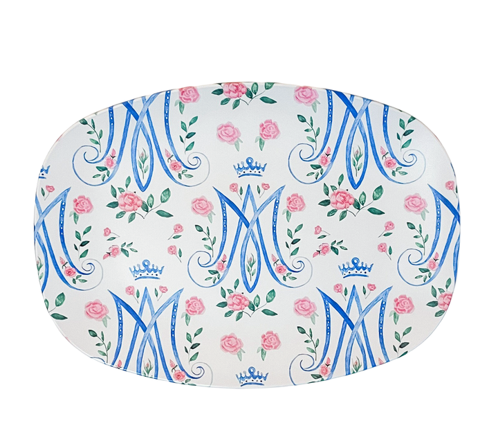 Auspice Maria Platter | Floral Monogram Catholic Serving Dish