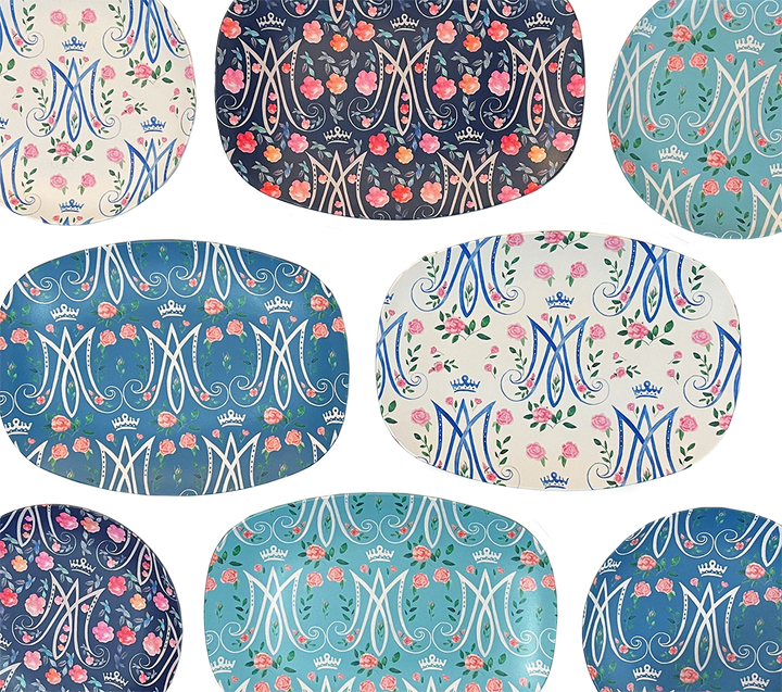 Auspice Maria Platter | Floral Monogram Catholic Serving Dish
