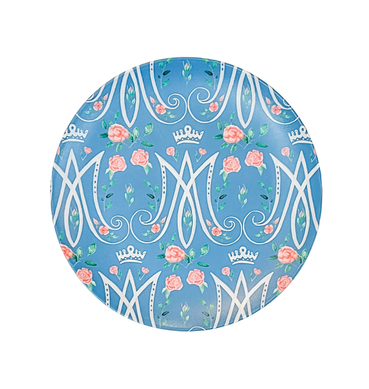 Auspice Maria Plate | Blue Floral Catholic Blessed Mother Serving Dish
