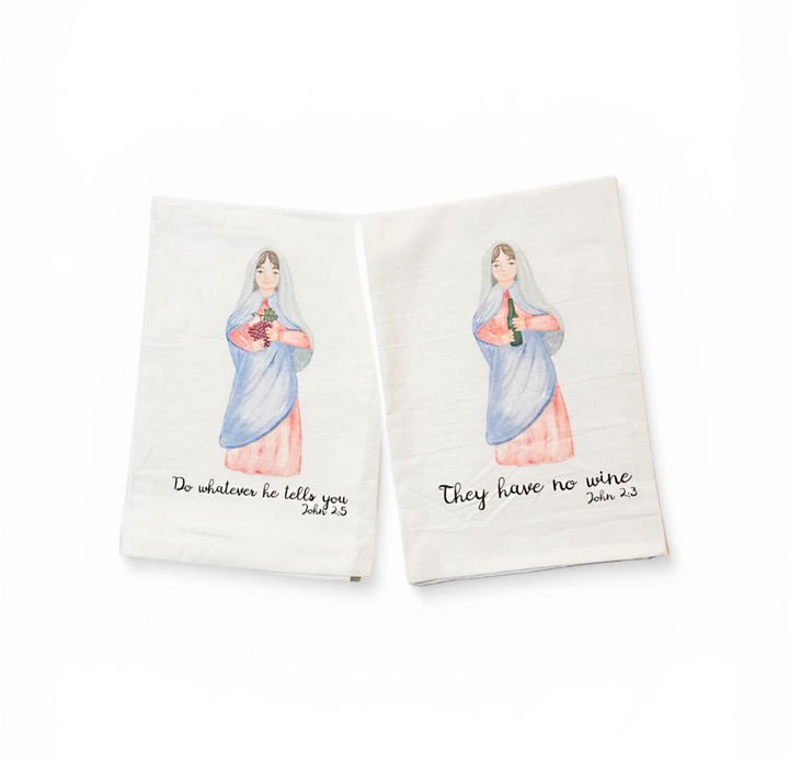 Blessed Mother Hand Towels | Gospel Quotes, Catholic Kitchen Decor (Set of 2)
