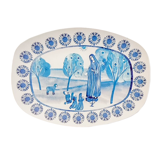 Our Lady of Fatima Platter | Blue Chintzware Style Serving Dish (DecoWare®)