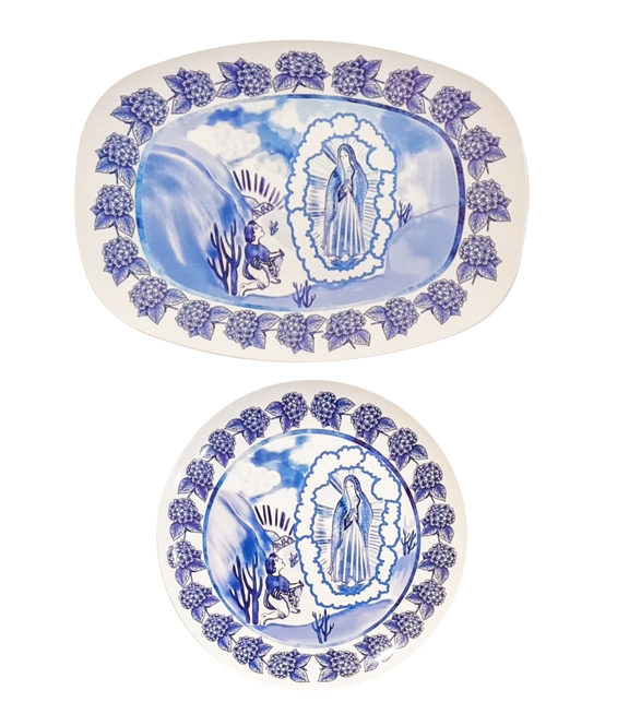 Our Lady of Guadalupe Plate | Blue White Chintzware Catholic Dinnerware