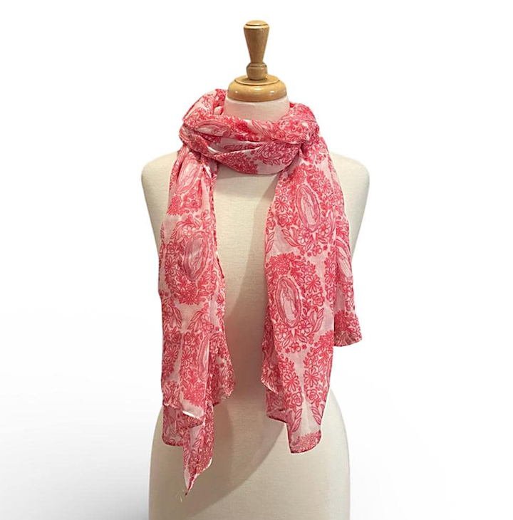 Our Lady of Guadalupe Scarf | Hot Pink Catholic Medal