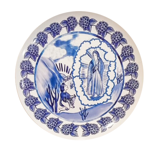 Our Lady of Guadalupe Plate | Blue White Chintzware Catholic Dinnerware