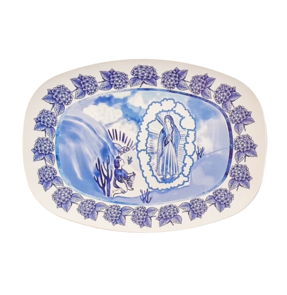 Our Lady of Guadalupe Platter | Blue White Chintzware Serving Dish (Made in USA)