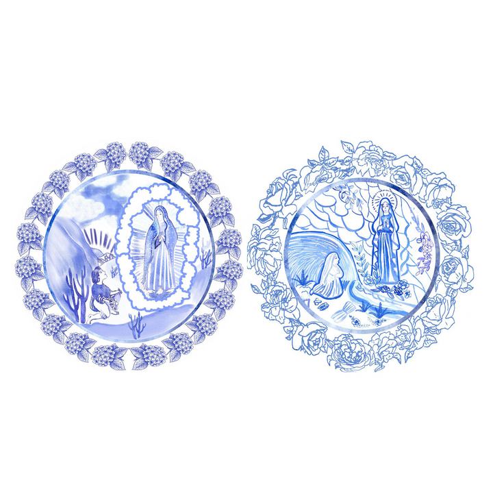 Set of 2 Marian Apparition Plates | Blue &amp; White Catholic Decor
