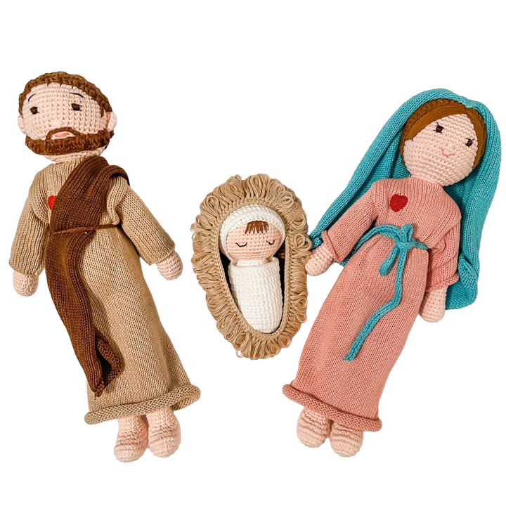 Holy Family with Infant Jesus | Mary on the Mantle | St. Joseph Doll | Blessed Mother Doll | Nativity Doll Set | Christmas Dolls |