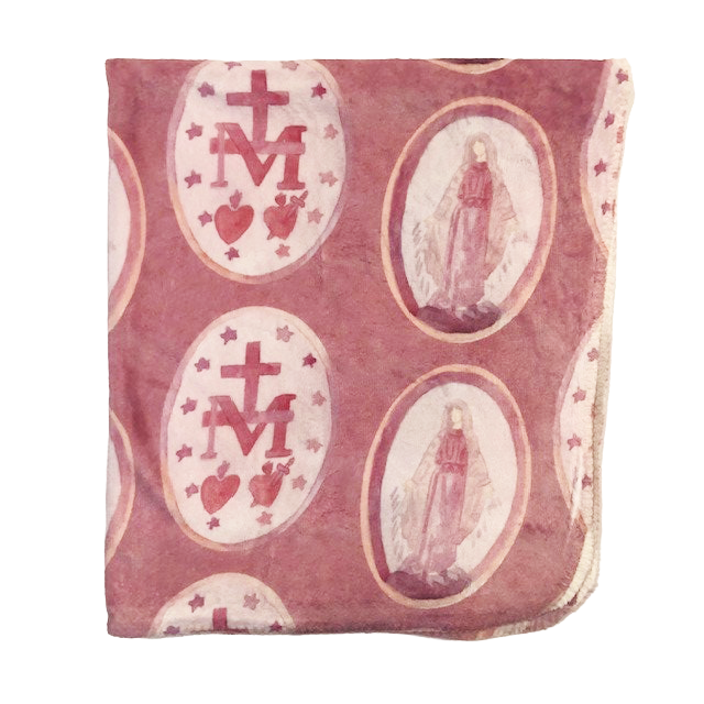 Set-Pink Miraculous Medal Blanket with Mary Doll