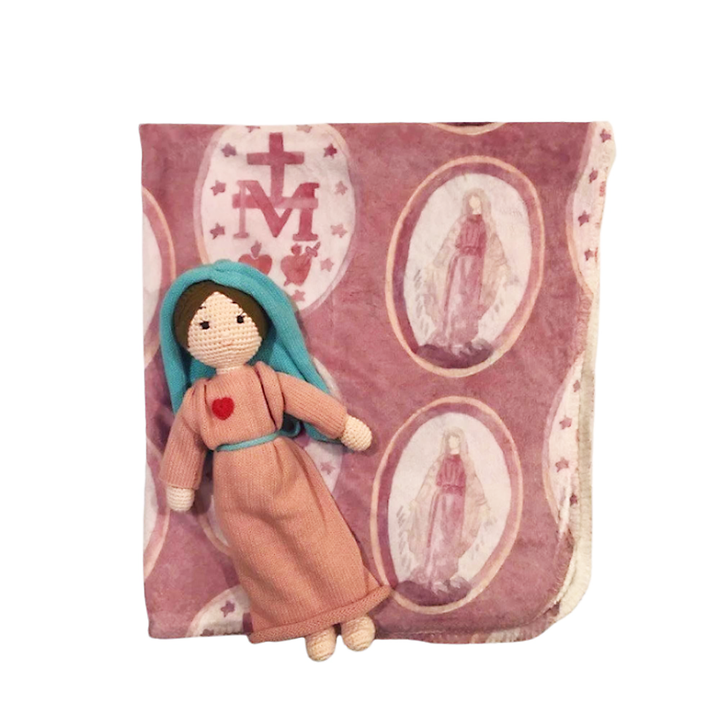 Set-Pink Miraculous Medal Blanket with Mary Doll