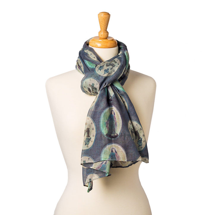 Miraculous Medal Scarf: Gray Blessed Mother Catholic Scarf