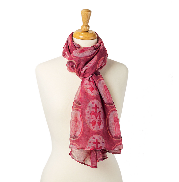 Miraculous Medal Scarf in Pink Catholic Mother&