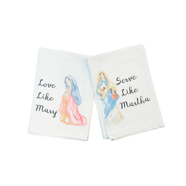 Catholic Hand Towels | Love Like Mary Serve Martha Cotton Kitchen Towels