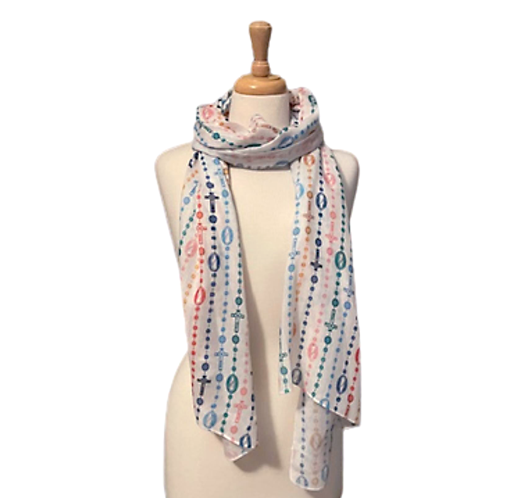 Our Lady of the Rosary Scarf | Catholic Devotional with Miraculous Medal