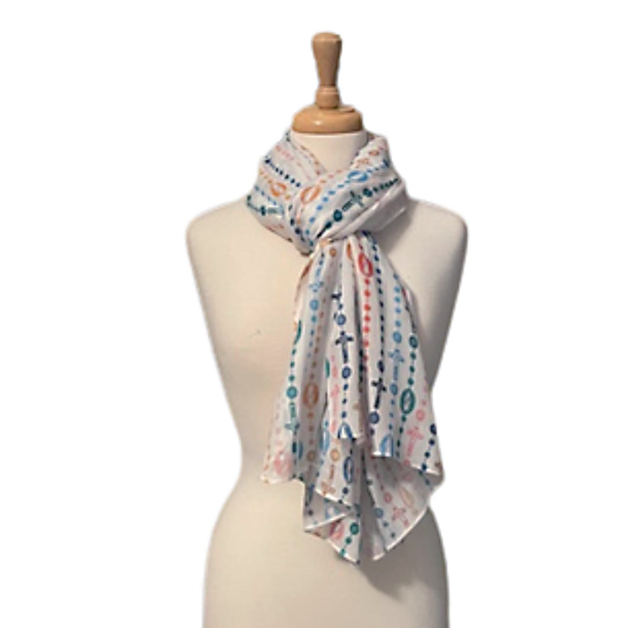 Our Lady of the Rosary Scarf | Catholic Devotional with Miraculous Medal