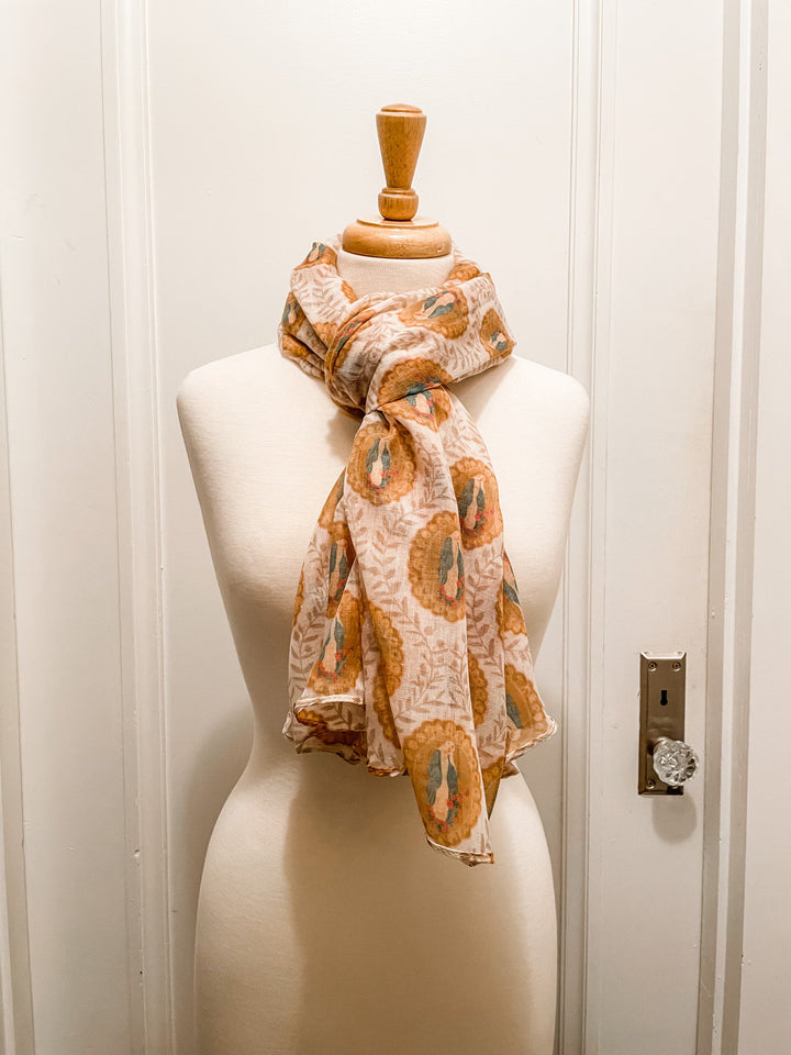 Our Lady of the Rose | Blessed Mother Scarf | Scarf with Miraculous Medal