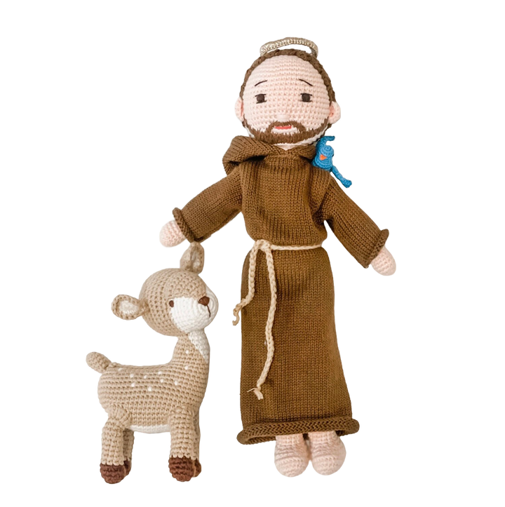 St. Francis Doll with Deer and Bird | Handmade Pima Cotton Catholic Saint Toy