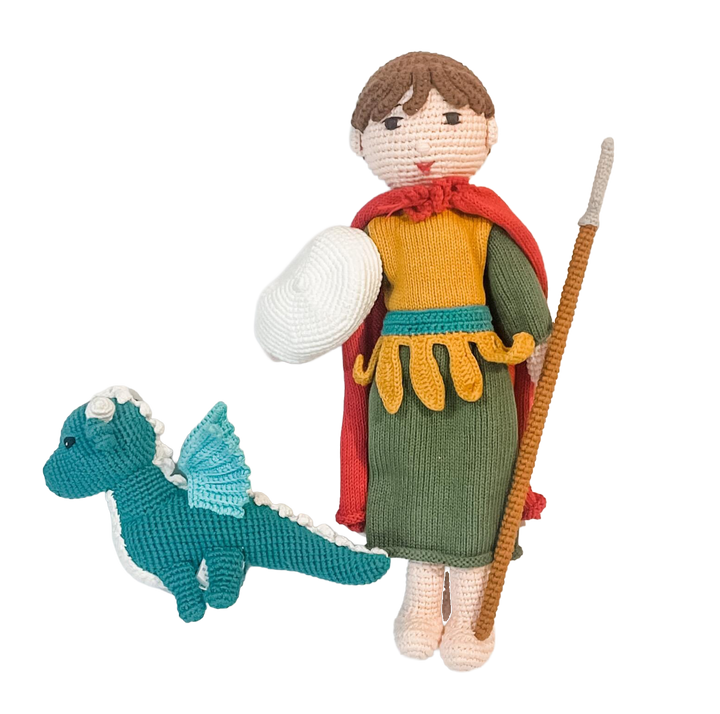 St. George and Dragon Crocheted Doll | Handmade Catholic Pima Cotton Toy