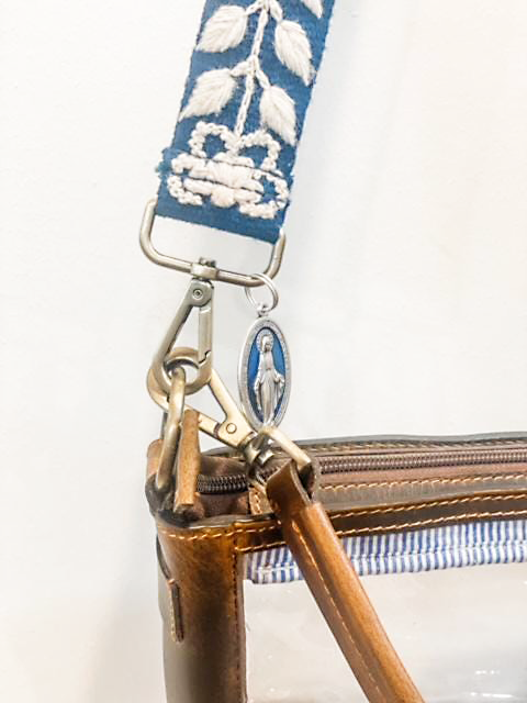Leather Clear Stadium Bag | Miraculous Medal, Interchangeable Strap