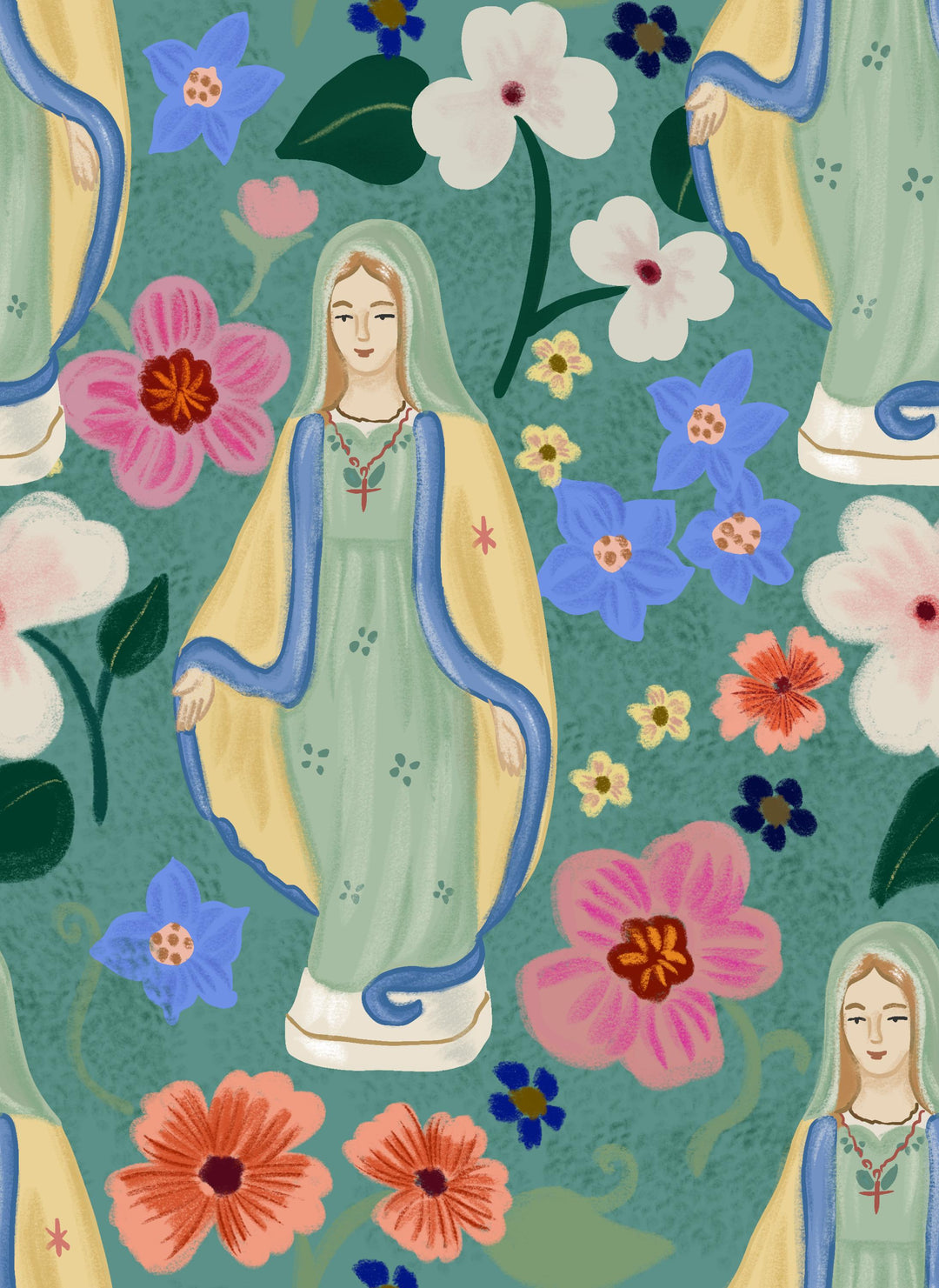 Our Lady of the Garden | Blessed Mother Catholic Scarf | Catholic Scarf with a Miraculous Medal