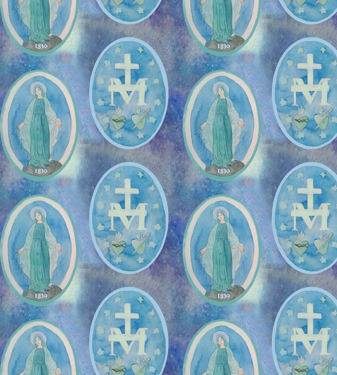 Miraculous Medal Scarf in Blue-Blessed Mother Catholic Scarf-Catholic Mother&