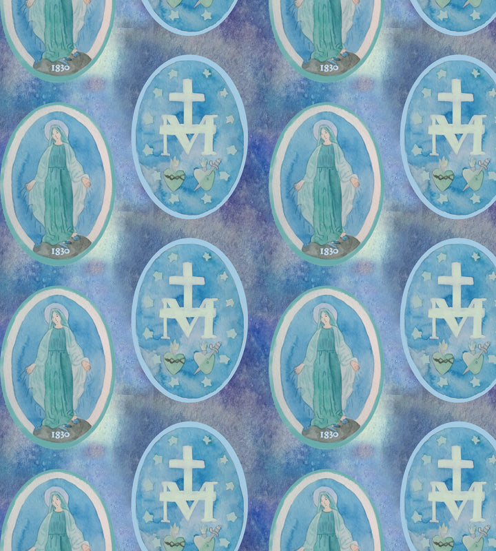 Miraculous Medal Scarf in Blue-Blessed Mother Catholic Scarf-Catholic Mother&
