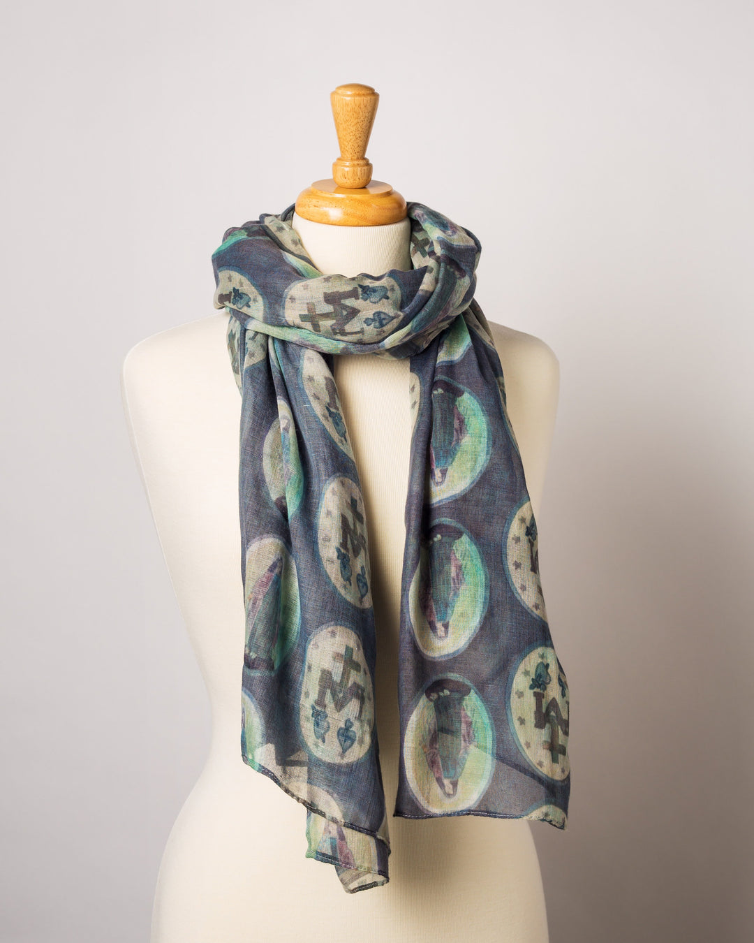 Miraculous Medal Scarf: Gray Blessed Mother Catholic Scarf