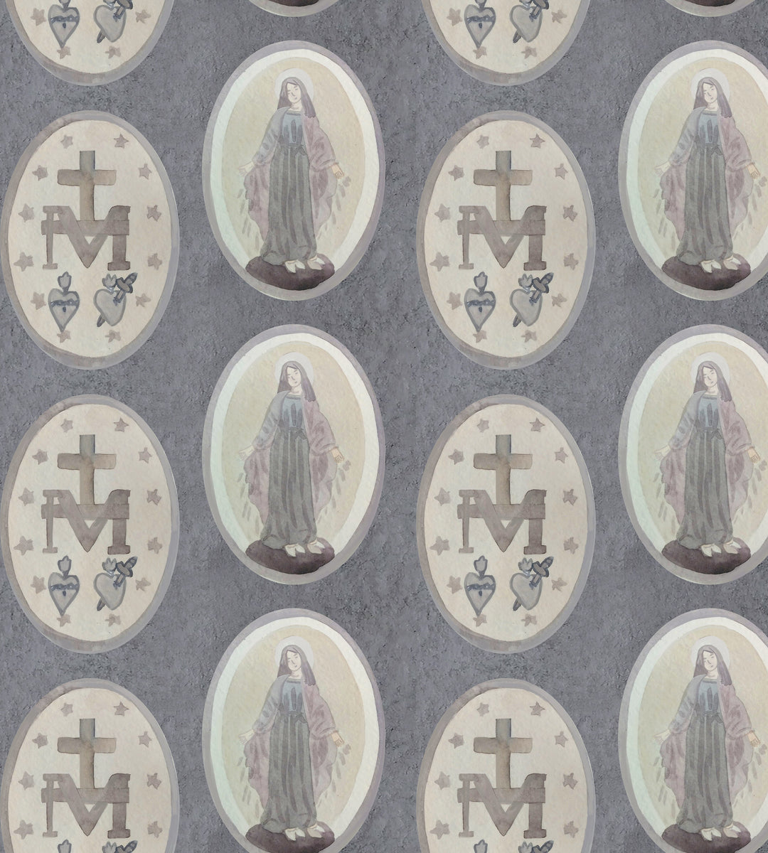 Miraculous Medal Scarf: Gray Blessed Mother Catholic Scarf