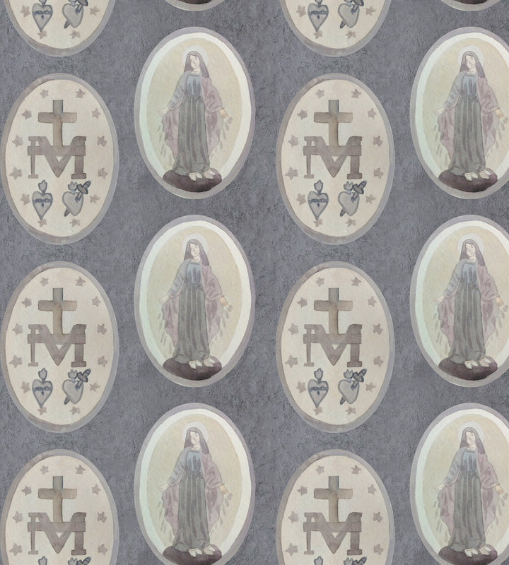 Miraculous Medal Scarf: Gray Blessed Mother Catholic Scarf