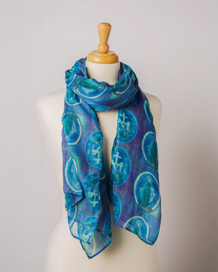 Miraculous Medal Scarf in Blue-Blessed Mother Catholic Scarf-Catholic Mother&