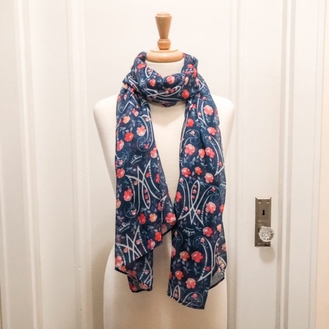 Ave Maria Navy Blue Catholic Fashion Scarf Auspice Maria Blessed Mother Catholic Monogram Scarf Miraculous Medal