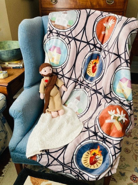 St. Joseph Sherpa Baby Blanket: Catholic Devotional, Stained Glass Pattern
