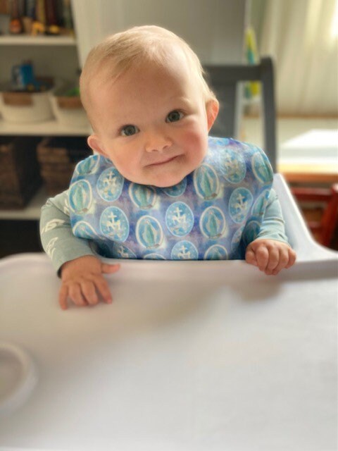 Miraculous Medal Baby Bib, Catholic Baptism Gift