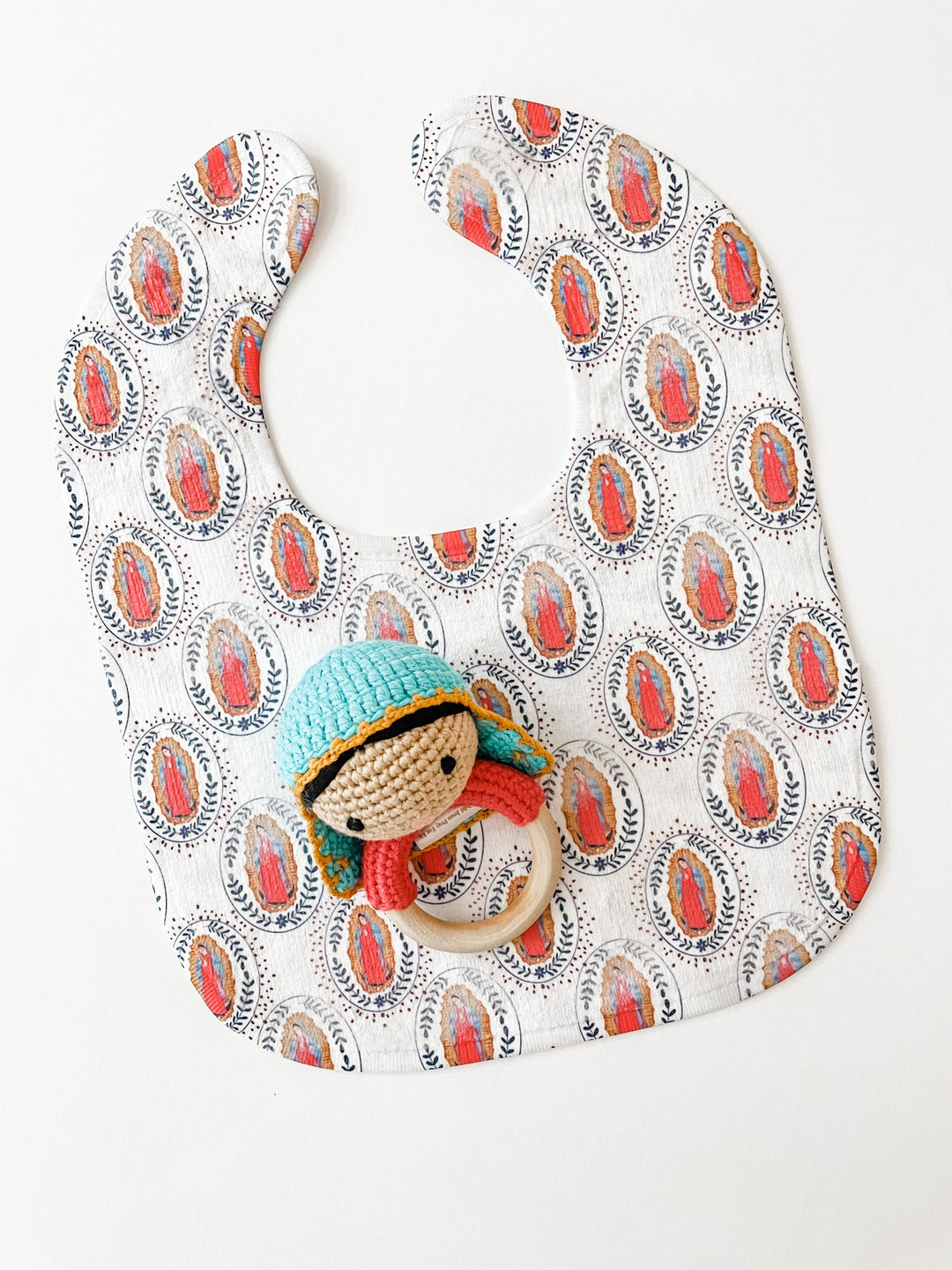 Our Lady of Guadalupe Bib and Pima Cotton Rattle | Catholic Baby Gift