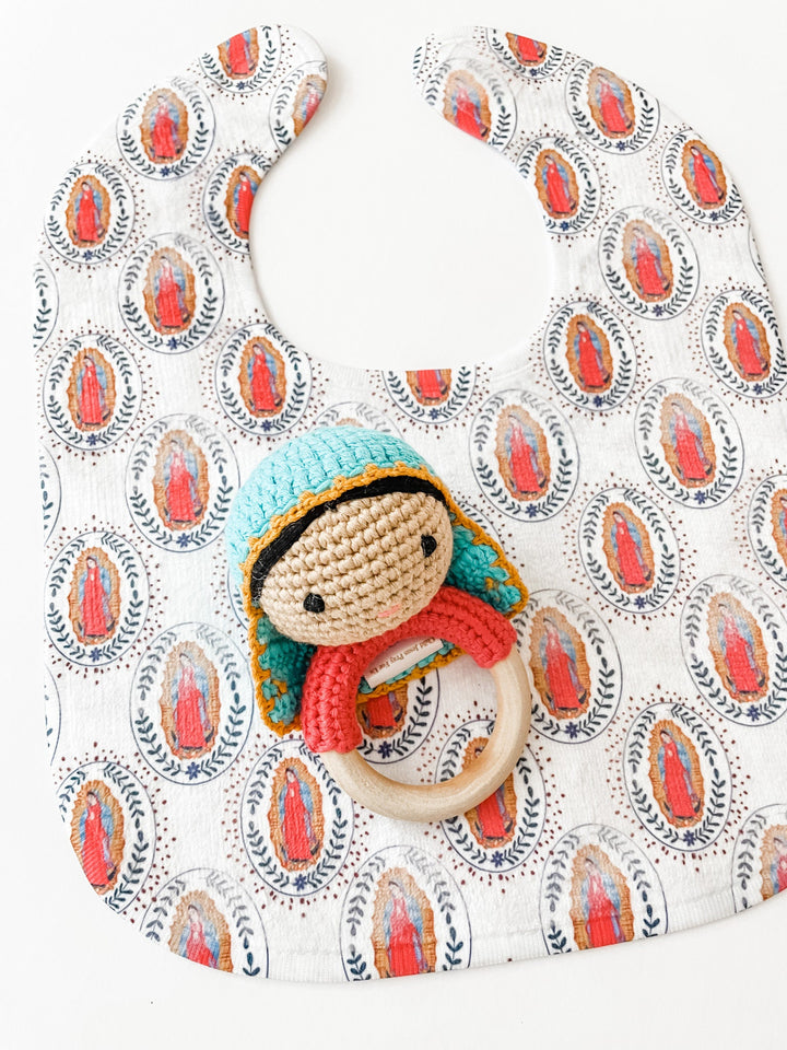 Our Lady of Guadalupe Bib and Pima Cotton Rattle | Catholic Baby Gift