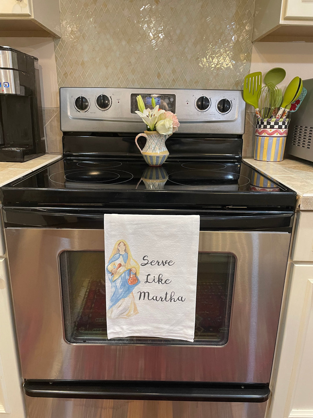 Catholic Hand Towels | Love Like Mary Serve Martha Cotton Kitchen Towels
