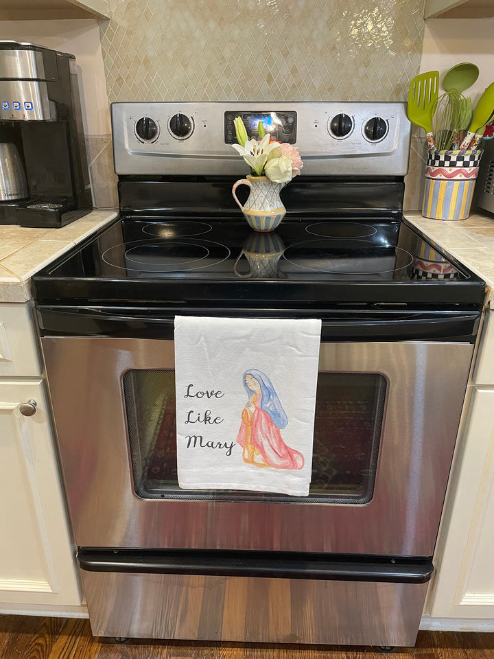 Catholic Hand Towels | Love Like Mary Serve Martha Cotton Kitchen Towels