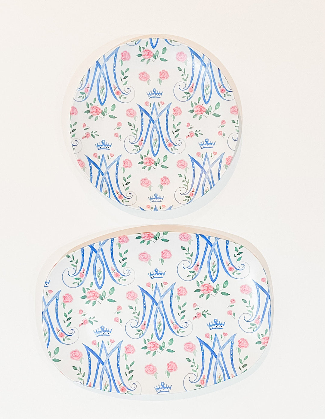 Auspice Maria Platter | Floral Monogram Catholic Serving Dish