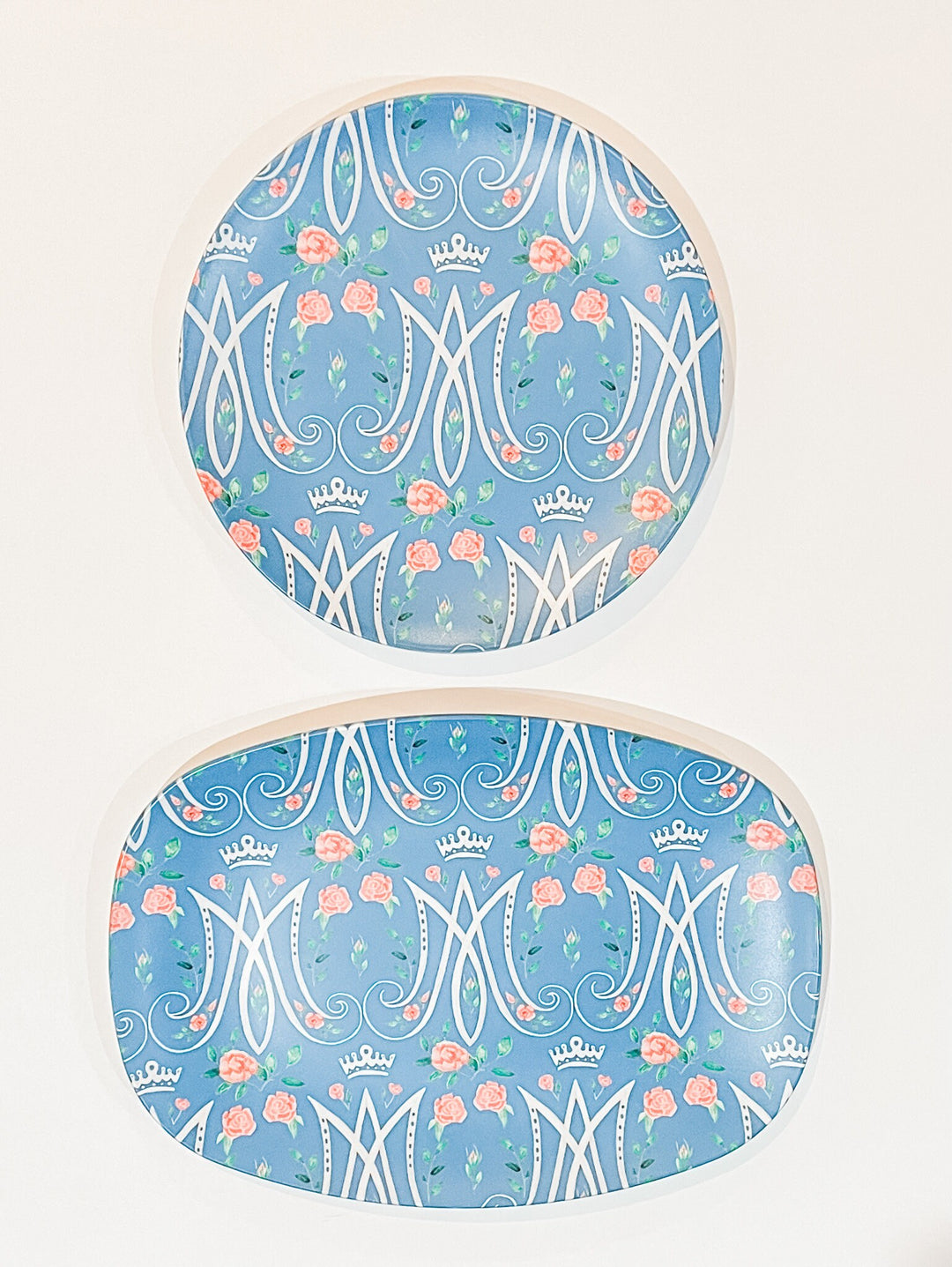 Auspice Maria Plate | Blue Floral Catholic Blessed Mother Serving Dish