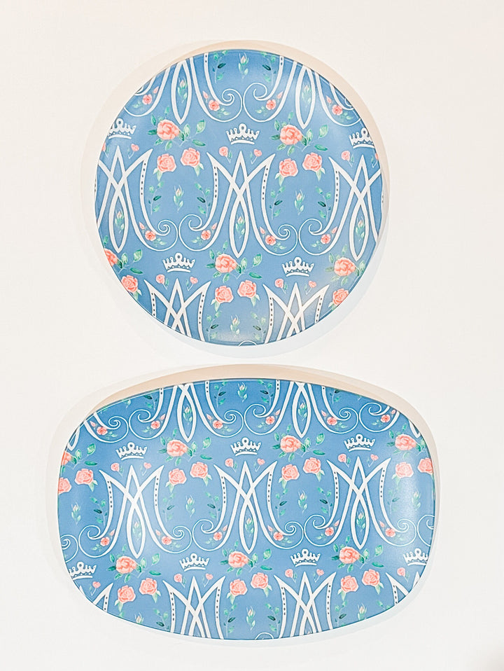 Auspice Maria Plate | Blue Floral Catholic Blessed Mother Serving Dish