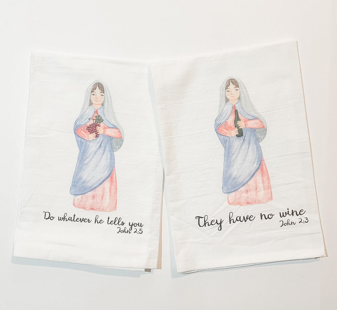 Blessed Mother Hand Towels | Gospel Quotes, Catholic Kitchen Decor (Set of 2)