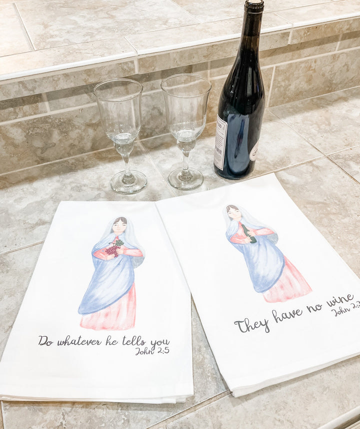 Blessed Mother Hand Towels | Gospel Quotes, Catholic Kitchen Decor (Set of 2)