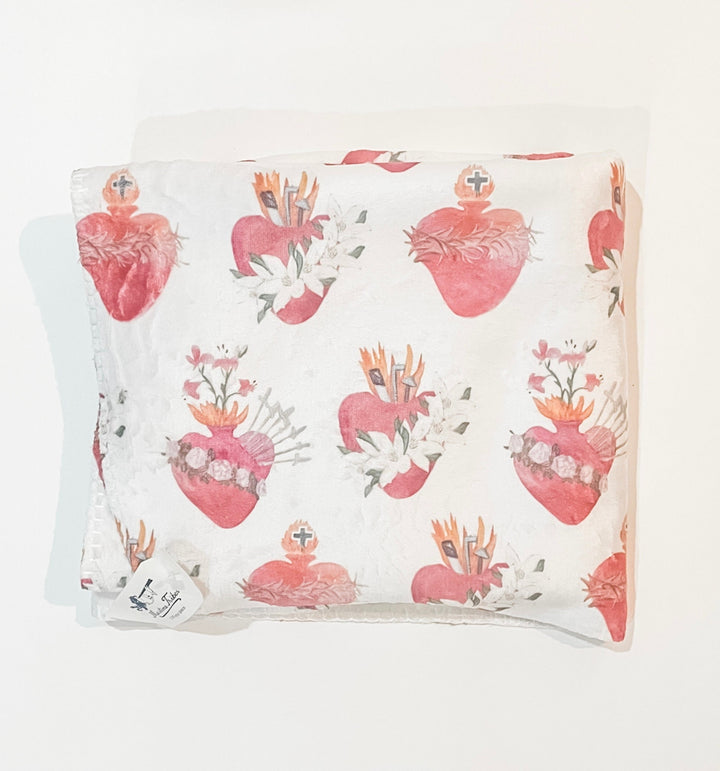 Holy Family Hearts Baby Blanket | Catholic Sherpa Fleece