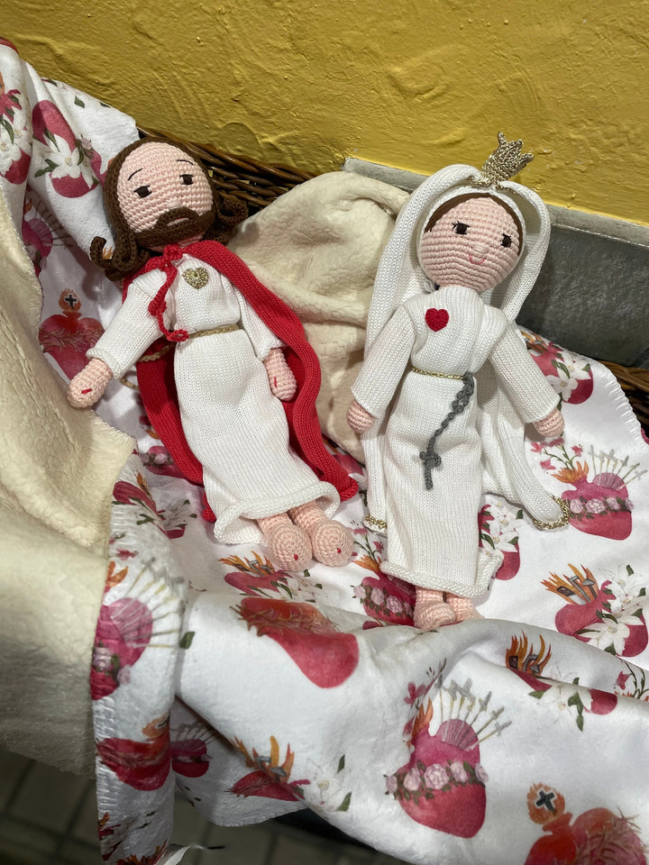 Holy Family Hearts Baby Blanket | Catholic Sherpa Fleece