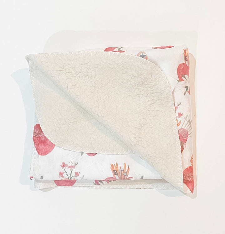 Holy Family Hearts Baby Blanket | Catholic Sherpa Fleece