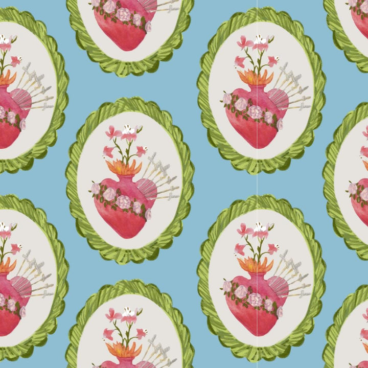 Immaculate Heart of Mary Scarf | Blue Floral Catholic Print, Miraculous Medal Attached